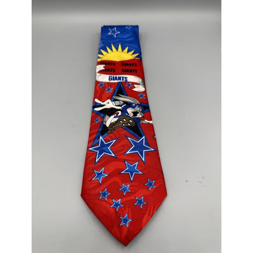 Looney Tunes Bugs Bunny Giants Tie Red Blue Stars NFL Football Molto Necktie